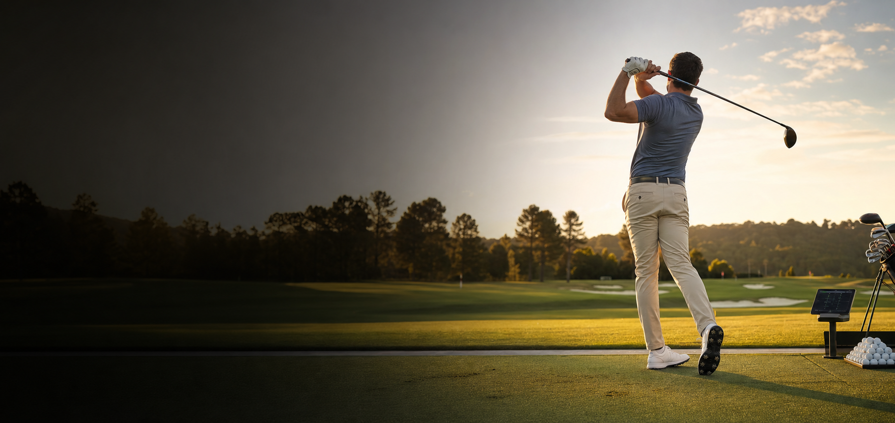 Golfer using driver at a premium practice range